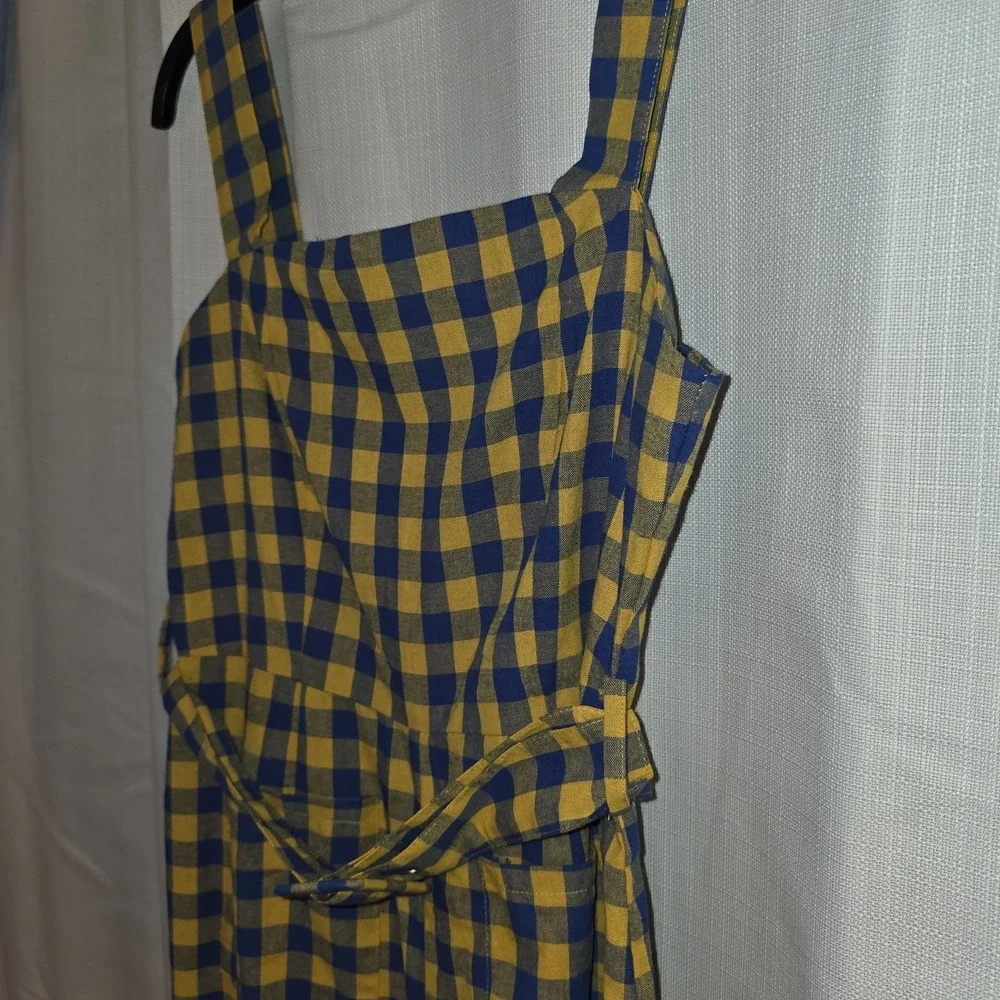 Nastygal ‎ Blue Yellow Checkered Jumpsuit Sleeveless Zipper Size 4 - Picture 7 of 13